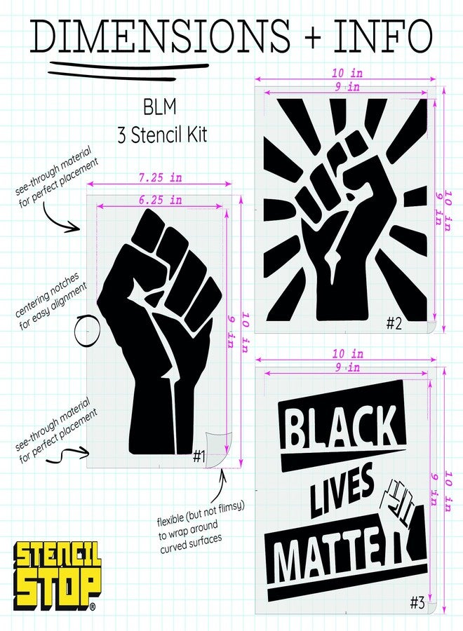 Stencil Stop BLM Fist Stencil Set - Black Lives Matter Stencils for Protest Signs, End Racial Injustice - 14 Mil Mylar Plastic [Set of 3 Stencils] - Image 2